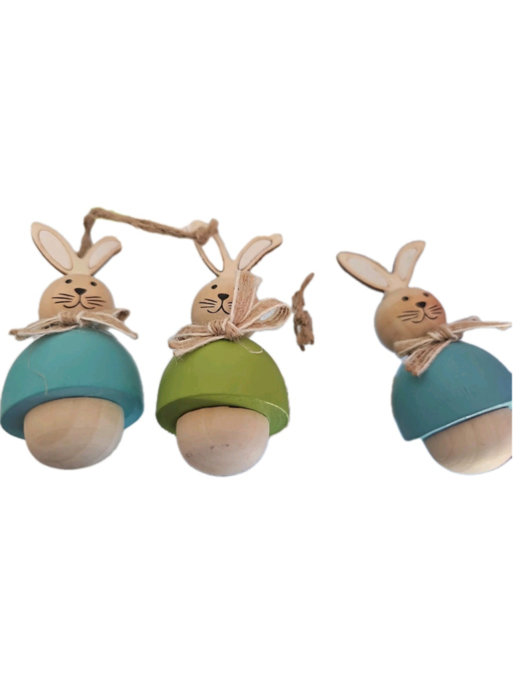 Set of 3 Wooden Bunny Easter Egg‎ Ornaments Rustic Farmhouse Spring Decor
